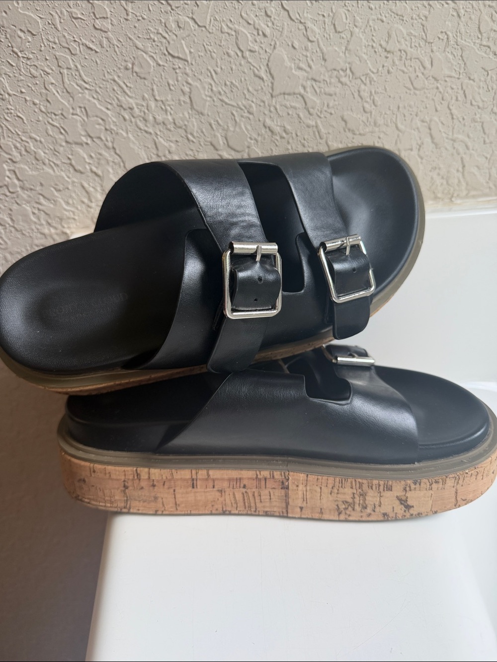 Project Cloud Black Double-Buckle Platform Sandal
